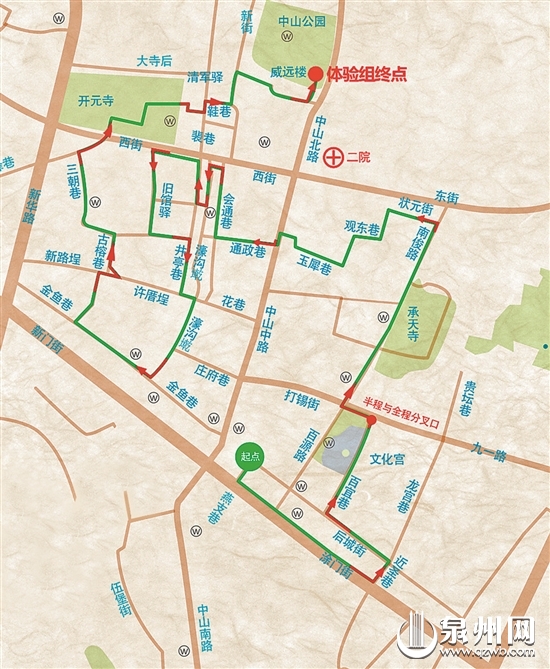 6公里体验线路示意图（第二届泉州海丝古城徒步穿越活动组委会 供图）